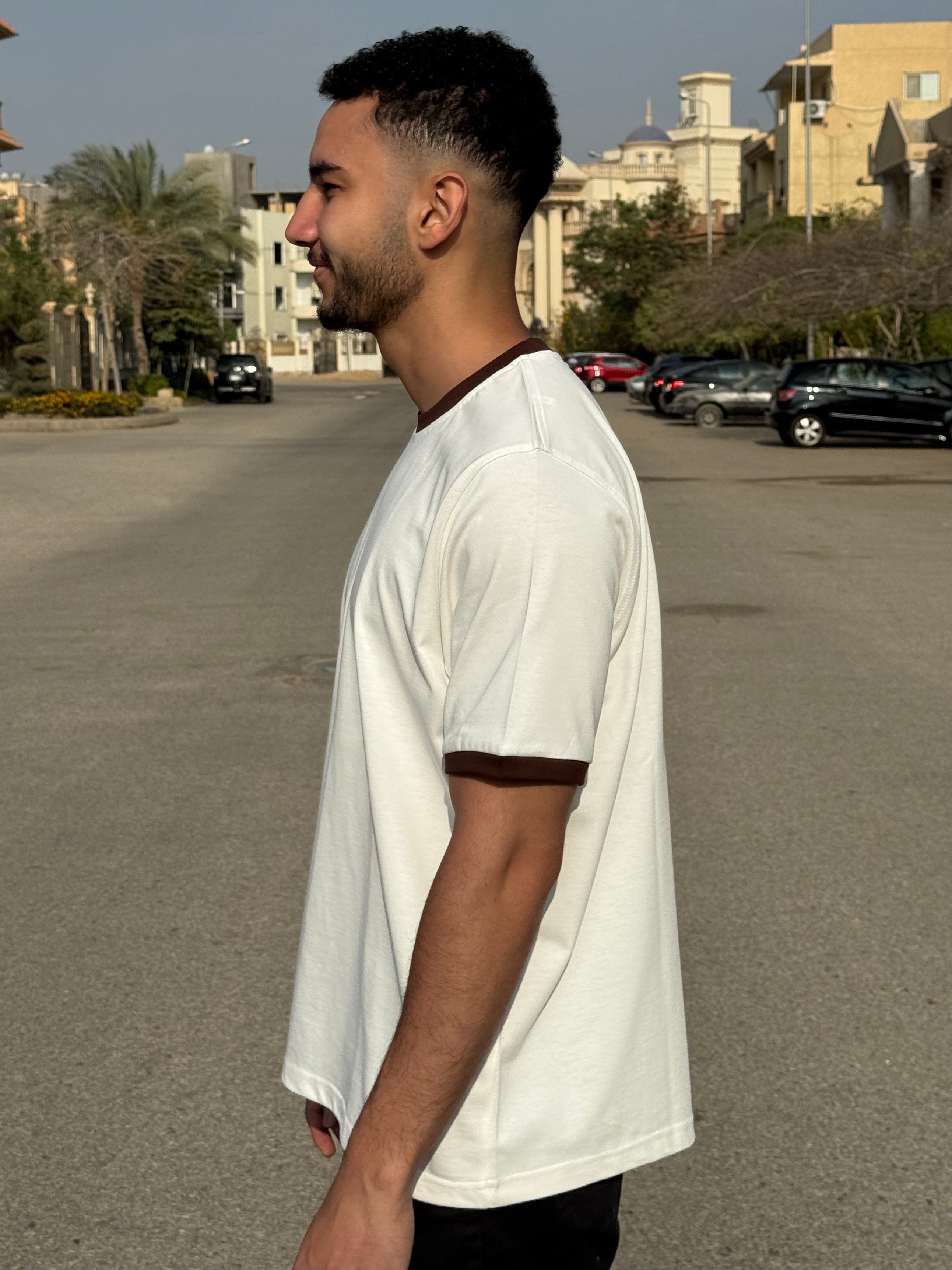 Ringer T-shirt Off White / Dark Brown