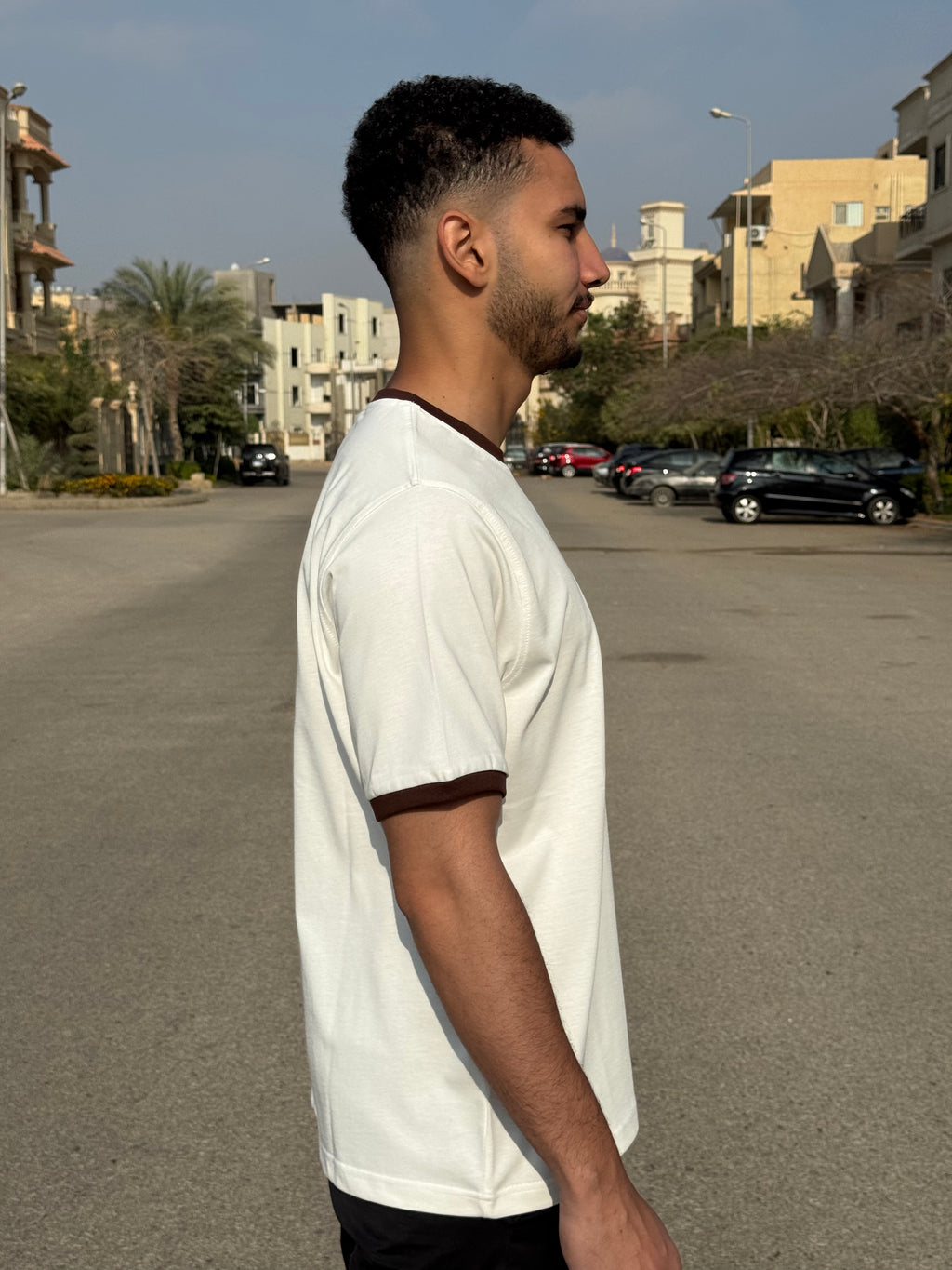 Ringer T-shirt Off White / Dark Brown