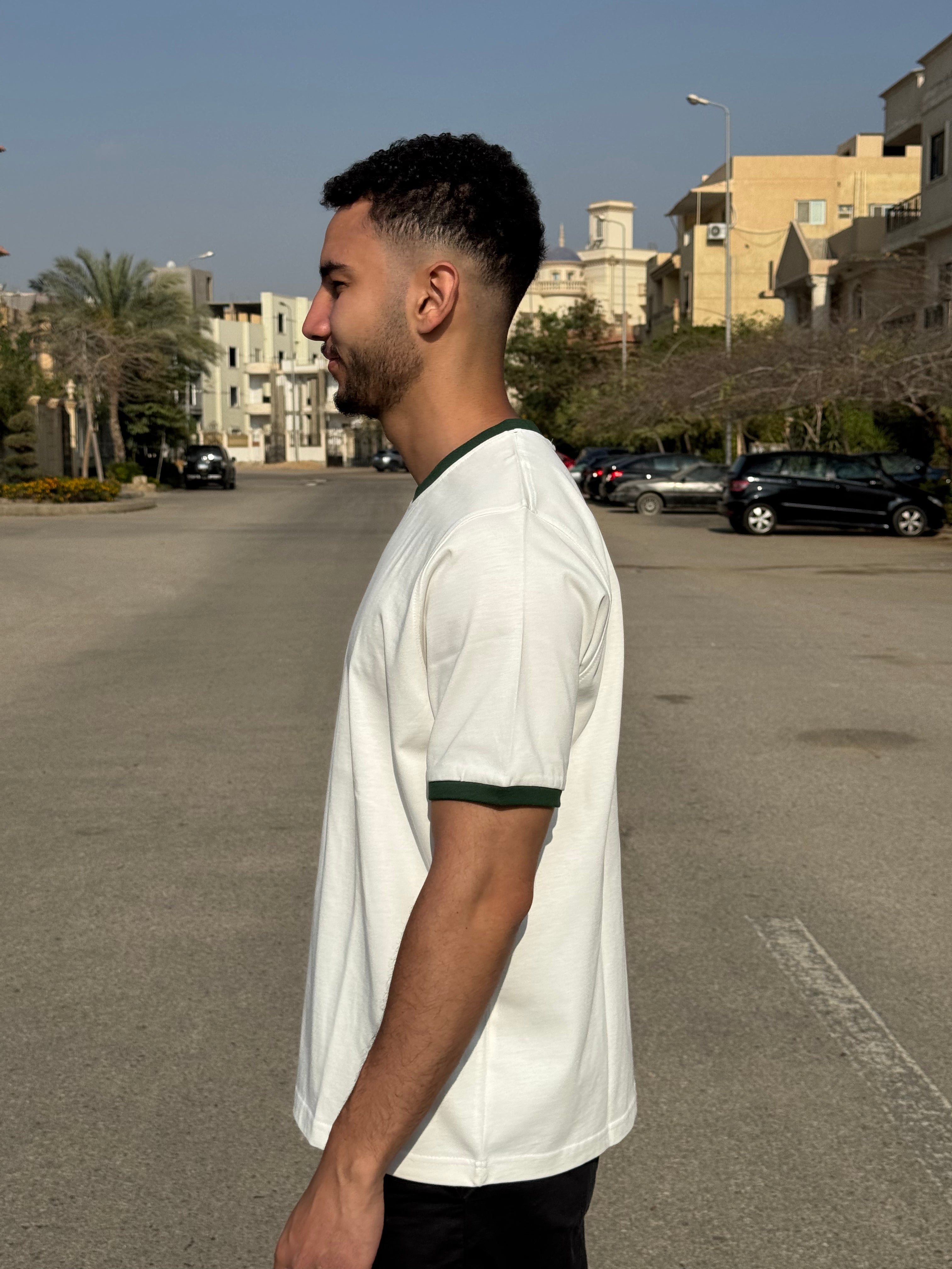 Ringer T-shirt Off White / Dark Green