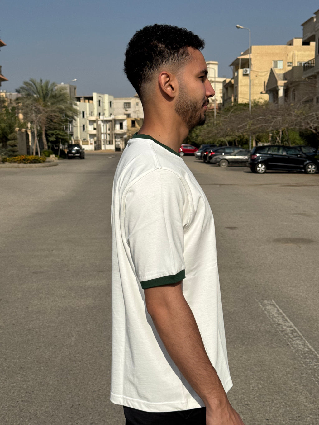 Ringer T-shirt Off White / Dark Green