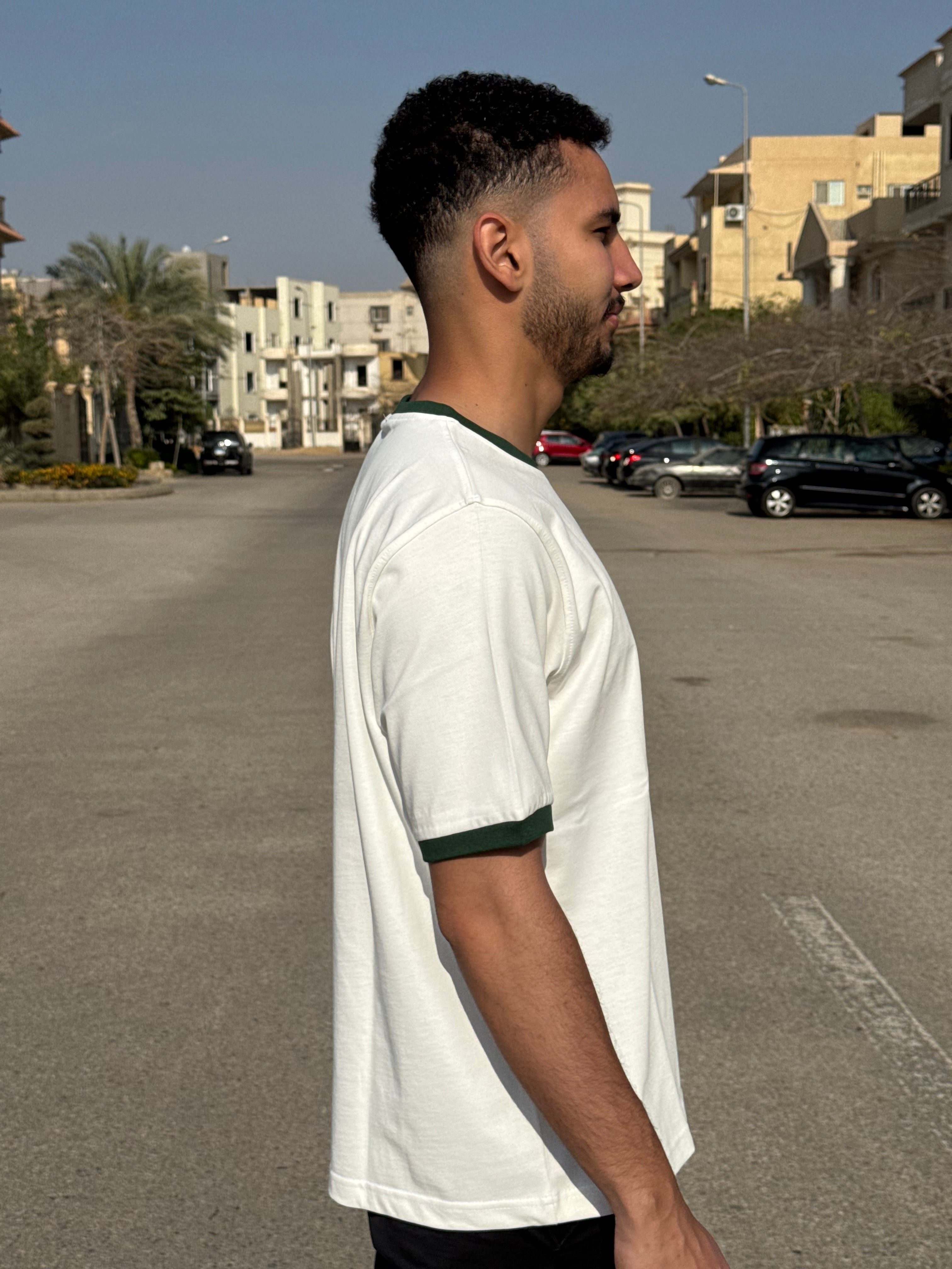 Ringer T-shirt Off White / Dark Green