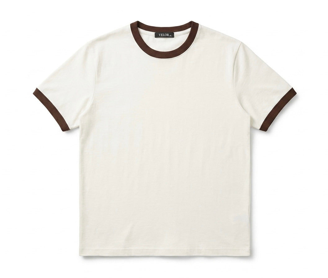 Ringer T-shirt Off White / Dark Brown