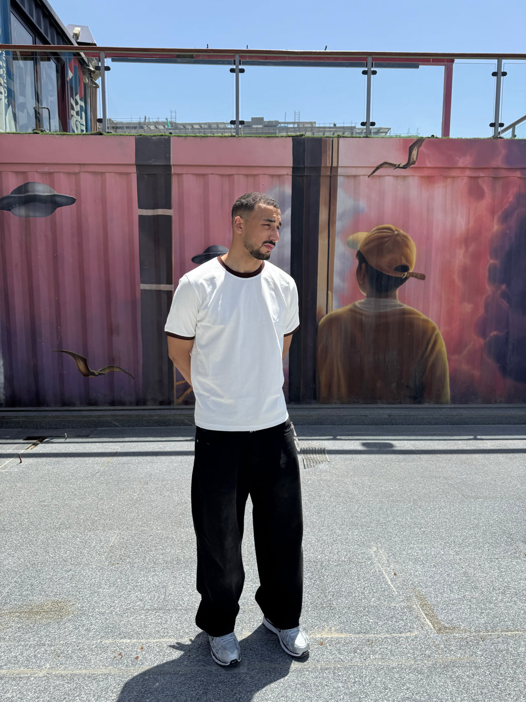 Ringer T-shirt Off White / Dark Brown