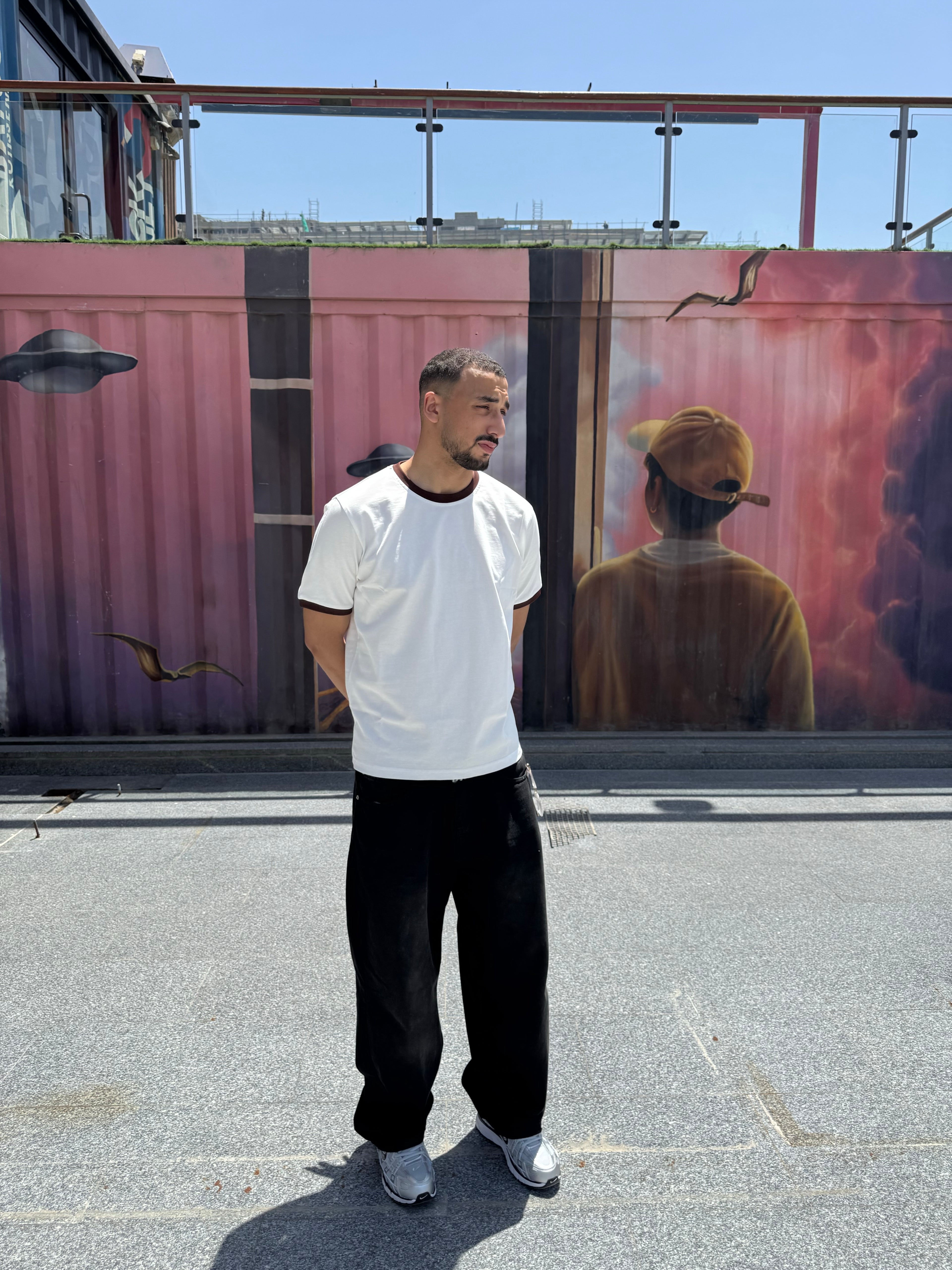 Ringer T-shirt Off White / Dark Brown